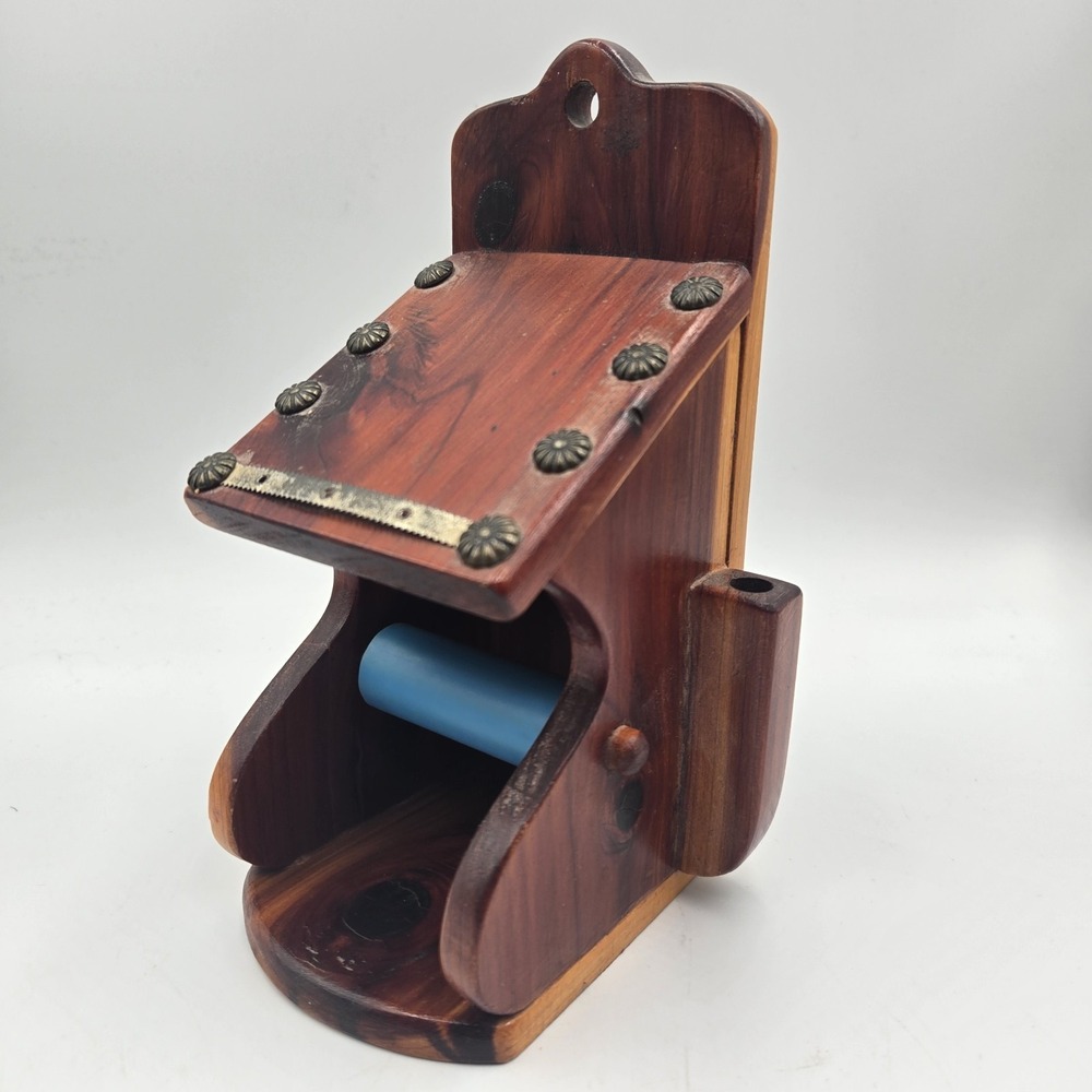 Cedar Hanging Note Paper Roll Dispenser Grannycore Grocery List Rustic VTG Decor